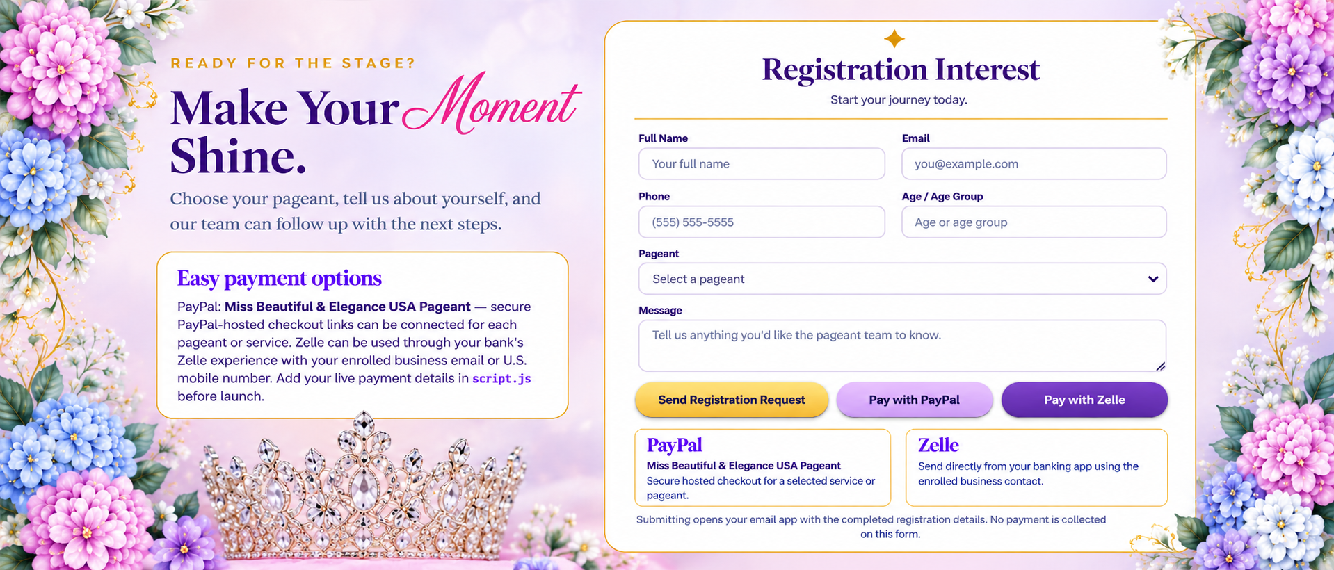 Miss Beautiful and Elegance USA Registration Interest